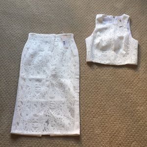 Rebecca Taylor white lace crop top and skirt set